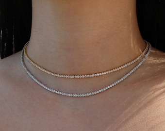 Collana girocollo da tennis in argento sterling, Collana girocollo da tennis, Collana da tennis con diamanti CZ, Gioielli da sposa, Collana minimalista delicata