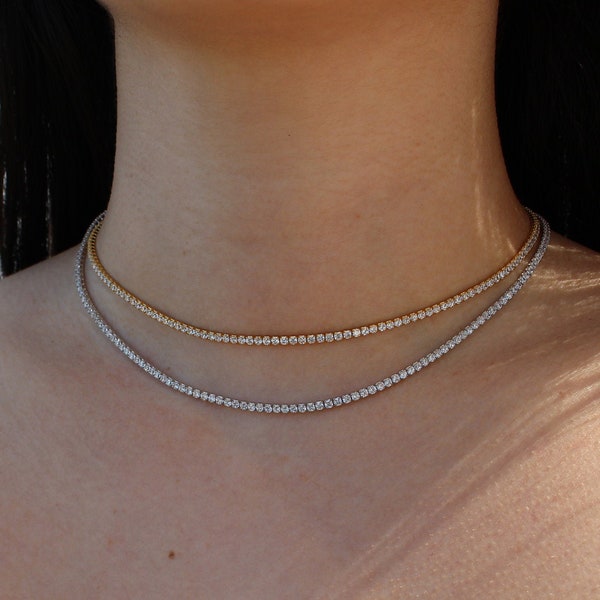 Sterling Silver Tennis Choker Necklace, Tennis Choker Necklace, Diamond CZ Tennis Necklace, Bridal Jewelry, Dainty Minimalist Necklace