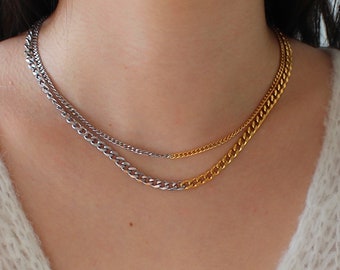 Duo Tone Choker Necklace, Mixed Medals Chain Necklace, Gold And Silver Necklace, Two Tone Cuban Chain Necklace, Unique Statement Necklace