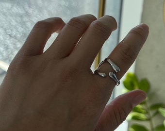 Silver Geometric Ring, Silver Dripping Dome Ring, Silver Stacking Ring, Silver Adjustable Ring, Melted Metal Ring, Statement Everyday Ring