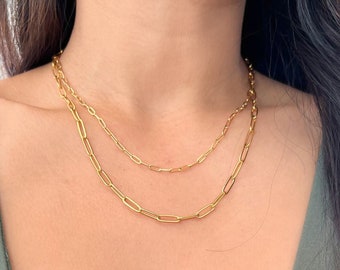 Gold Paperclip Necklace, Paperclip Chain Link Necklace, Layering Chain Necklace, Rectangular Chain Necklace, Gold Filled Chain Necklace