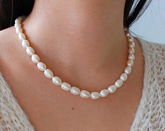Pearl Necklace, Freshwater Pearl Necklace, Vintage style pearl Necklace, Pearl Strand Necklace, Large Pearl Necklace, Pearl Choker Necklace