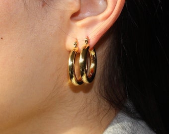 Thick Hoop Earrings, Large Hoop Earrings, Chunky Hoop Earrings, 18k Gold Vermeil Hoop Earrings, Big Hoop Earrings, Statement Earrings
