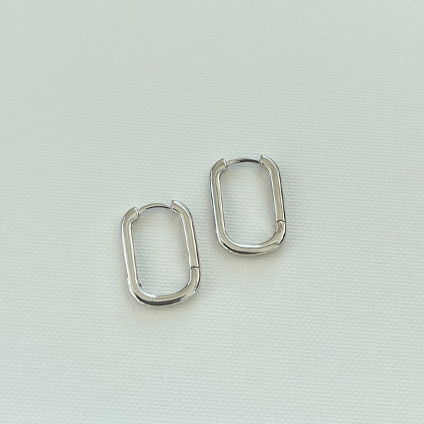 Sterling Silver Hoops, Silver Rectangular Hoop Earring, Hypoallergenic Earrings, Silver Hoop Earrings, Thick Hoop Earring, Stacking Earring