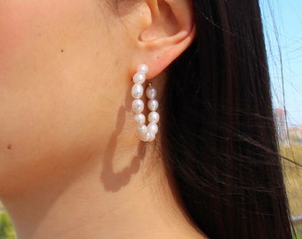 Pearl Hoop Earrings, Pearl Hoops, Pearl Hoop Earrings, Wedding Jewelry, Gold Hoop Earrings, Fresh Water Pearl Earrings, Real pearl Earrings