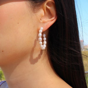 Pearl Hoop Earrings, Pearl Hoops, Pearl Hoop Earrings, Wedding Jewelry, Gold Hoop Earrings, Fresh Water Pearl Earrings, Real pearl Earrings image 1
