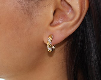 Pave Gold Huggie Hoops, Thick Gold Hoop Earrings, Chunky Gold Hoops, Twisted CZ Hoops, Croissant Hoops, Micro Pave Hoops, Diamond Hoops