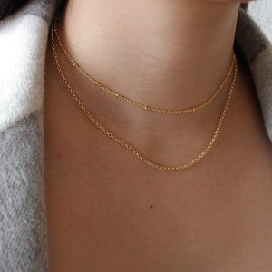 Dainty Gold Chain Necklace, Rolo Chain Necklace, Simple Everyday Layering Choker Chain Necklace, Tranish Resistant Necklace, Satellite Chain