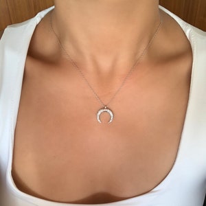 Crescent Moon Necklace, Tusk Necklace, Bridesmaid Gift, Half Moon Necklace, Upside Down Moon Necklace, Double Horn Necklace, Moon Choker image 1
