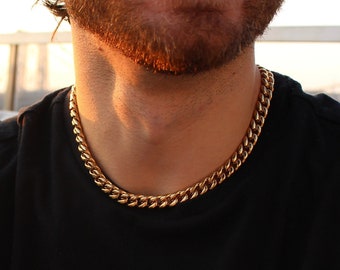 Chain Necklace for Men, 5mm 7mm 10mm Cuban Chain Necklace, Waterproof Non Tarnish Chain Necklace, Gold and Silver Miami Chain Necklace