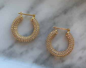 Pave Gold Vermeil Hoops, Thick Gold Hoop Earrings, Chunky Gold Hoops, Large CZ Hoops, Cubic Zirconia Hoops, Micro Pave Hoops, Diamond Hoops