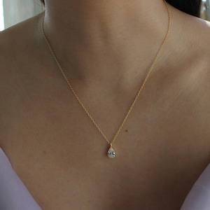 Gold Teardrop Necklace, Pear Diamond Necklace, Gift for Her, Wedding Necklace, Bridesmaid Necklace, Minimalist Dainty Gold Necklace