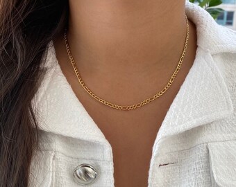 Figaro Chain Necklace, Dainty Gold Layering Chain Necklace, Simple Gold Necklace, 18K Gold Filled, Gold Choker Necklace, Gift For Her