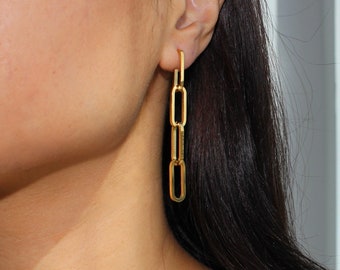 Thick Chain Earrings, Long Chain Link Earrings, Gold Chunky Chain Earrings, Paperclip Chain Earrings, Drop Earrings, Long Dangle Earrings
