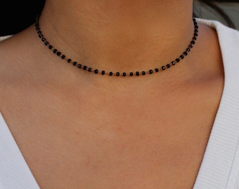 Black Beaded Choker, Beaded Necklace Chain, Rosary necklace, Rosary Choker, Onyx Chain, Onyx Choker, Onyx Necklace, Dainty Jewelry