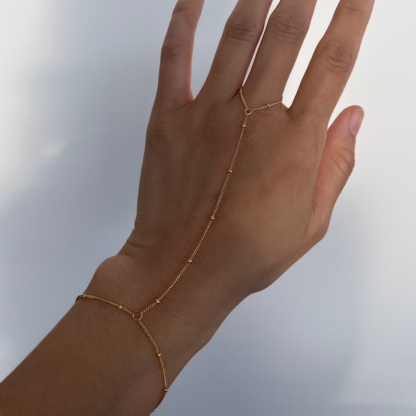 Dainty Hand Chain, Beaded Hand Chain Bracelet, Sterling Silver Hand Chain, Satellite Chain Hand Chain, Body Jewelry, Dainty Chain Ring