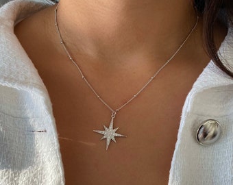 North Star Necklace, Polaris Necklace, Starburst Necklace, Sterling Silver Star Necklace, Gift Ideas For Her, Bridesmaid Gift, Star Necklace