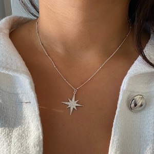 North Star Necklace, Polaris Necklace, Starburst Necklace, Sterling Silver Star Necklace, Gift Ideas For Her, Bridesmaid Gift, Star Necklace image 1