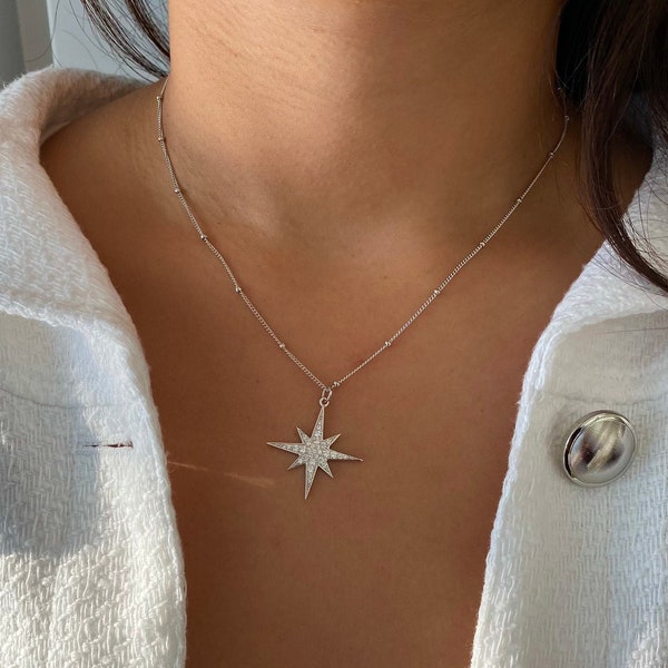 North Star Necklace, Polaris Necklace, Starburst Necklace, Sterling Silver Star Necklace, Gift Ideas For Her, Bridesmaid Gift, Star Necklace