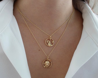 Zodiac Necklace, Gold Coin Necklace, Layering Necklace, Sterling Silver Birthday Necklace, Minimalist Dainty Necklace, Personalized Necklace