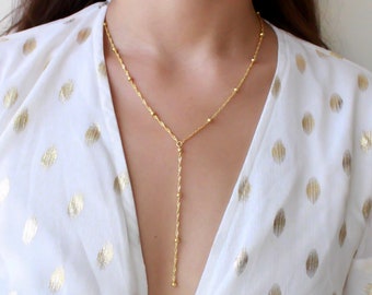 Long Lariat Necklace / Gold Bead Lariat Necklace / Long Necklace / Gold Necklace / Gold Y Necklace / Lariat Necklace / Long Bead Necklace