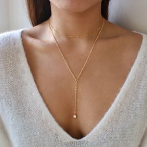 Gold Necklace Set / Gold Long Lariat Necklace / Y Necklace / Cubic Zirconia Necklace / Bridesmaid Gift /Layering Necklace Choker Set