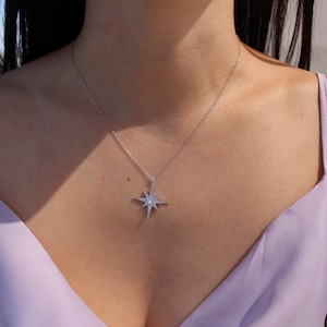 North Star Necklace, Polaris Necklace, Starburst Necklace, Sterling Silver Star Necklace, Gift Ideas For Her, Bridesmaid Gift, Star Necklace image 2