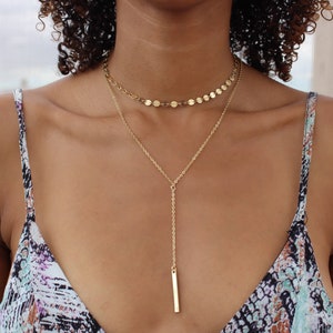 Gold Layering Choker Necklace Set, Gold Chain Necklace Set, Double