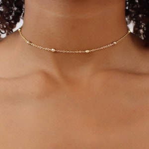 Satellite Chain Necklace, Dainty Choker Necklace, Dainty Silver Choker Necklace, Gold Beaded Chain Necklace, Gift for her, Bridesmaid Gift image 1