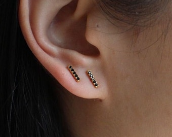 Black Diamond Earrings, Black CZ Stud, Black Bar Earrings, CZ Stud, Stud Earrings, Dainty Earrings, Color Stone Earrings, Minimalist Jewelry