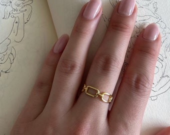 Paperclip Chain Ring, Gold Stacking Ring, Gold Adjustable Chain Ring, Curb Chain Ring, Statement Ring, Cuban Chain Ring, Minimalist Ring