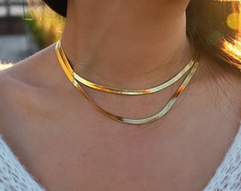 Snake Chain Necklace, Herringbone Necklace Gold, Gold Filled Necklace, Gold Snake Chain Necklace, Layering Necklace, Herringbone Choker