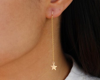 Gold Filled Star Earrings, Dainty Earrings, Silver Star Earrings, Dangle Star Earrings, Chain Earrings, Star Drop Earrings, Everyday Jewelry