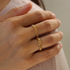 Gold Chain Ring, Gold Stacking Ring, Thick Chain Ring, Curb Chain Ring, Statement Ring,  Chain Link Ring, Cuban Chain Ring, Minimalist Ring