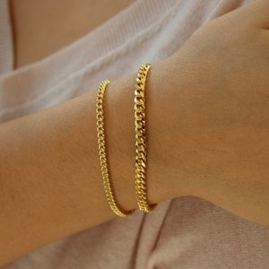 Gold Chain Bracelet, Thick Chain Bracelet, 3mm 5mm Chain Bracelet, Cuban Chain Link Bracelet, Jewelry for Men and Women, Statement Bracelet