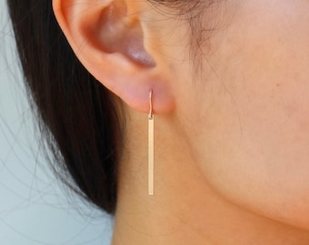 Simple Gold Bar Earrings, Long Bar Earrings, Dangle Bar Earrings, Wedding Earrings, Bridesmaid Gift Jewelry, Gift for mom, Gift for her