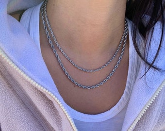 Silver Rope Chain Necklace, Silver Thick Chain Necklace, Layering  Unisex Chain Necklace, Twisted Chain Necklace, Chunky Chain Necklace