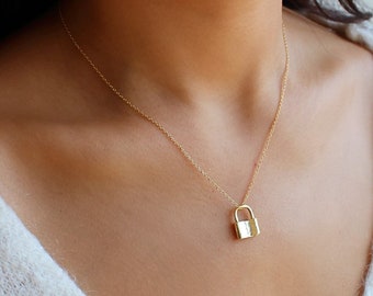 Dainty Gold Lock Necklace, Padlock Necklace, Gold Layering Necklace, Tiny lock Necklace, Gold filled necklace, Dainty necklace, Gift for her