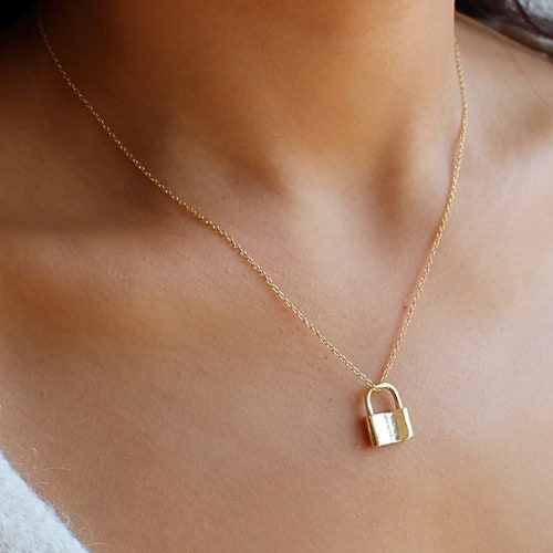 Dainty Gold Lock Necklace Padlock Necklace Gold Layering Etsy