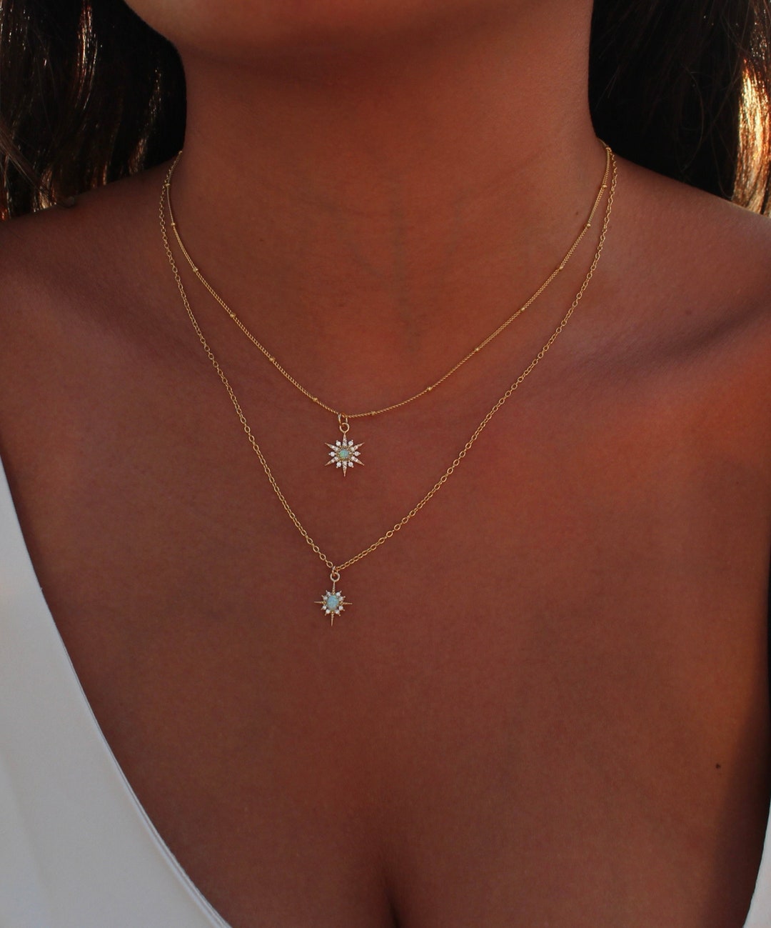 Opal Star Necklace, Dainty Opal Necklace, North Star Necklace, Gold