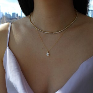 Gold Teardrop Necklace, Pear Diamond Necklace, Gift for Her, Wedding Necklace, Bridesmaid Necklace, Minimalist Dainty Gold Necklace image 3