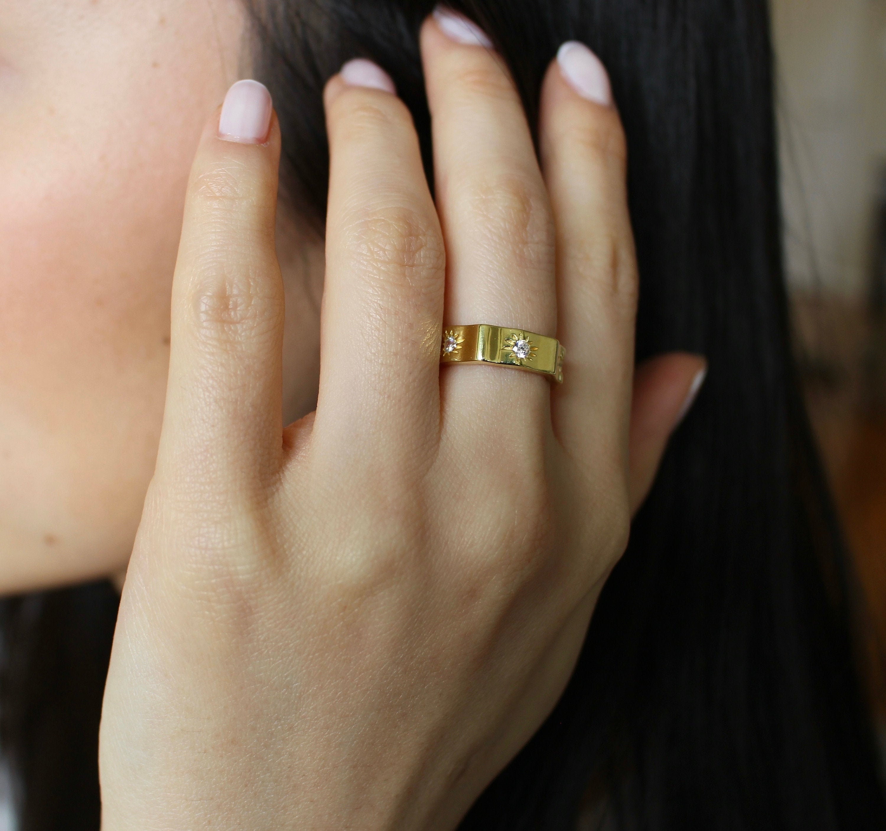 Thick Gold Band, Star Ring, Starburst Ring, Celestial Ring, Gold Band Ring,  Adjustable Ring, Stacking Ring, CZ Star Ring, Gold Vermeil Ring - Etsy