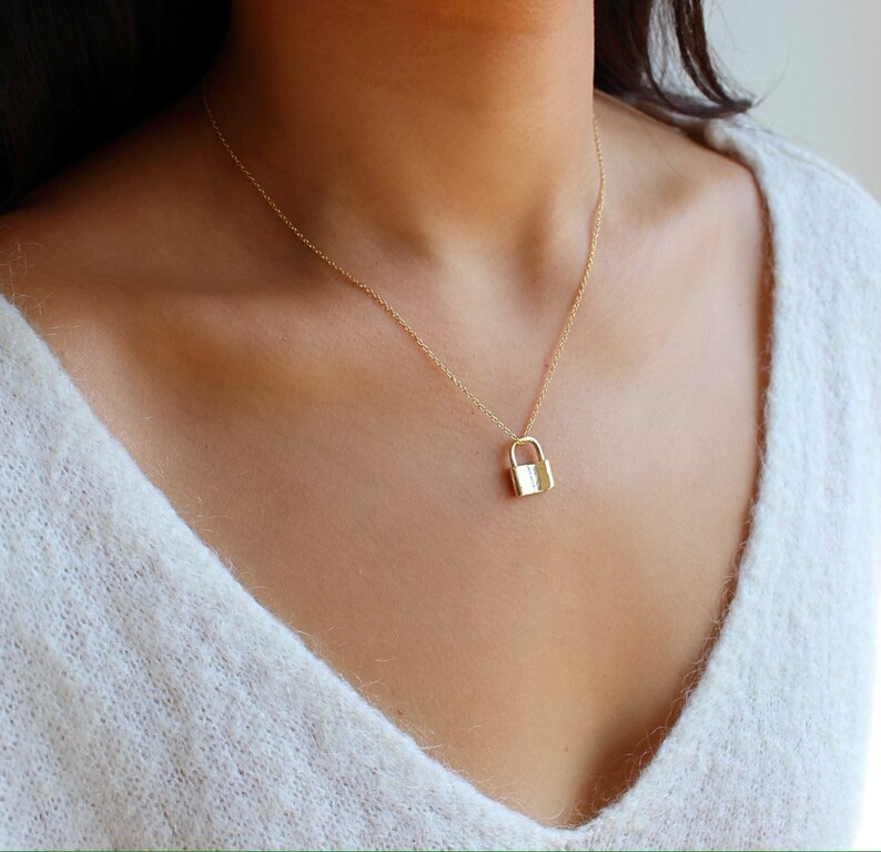 Dainty Gold Lock Necklace Padlock Necklace Gold Layering Etsy