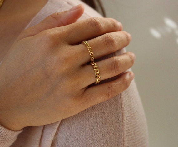 gouden ring voor haar Sieraden Ringen Midiringen gouden ketting ring cadeau voor haar 14K massief goud dikke ketting ring minimale dagelijkse sieraden ketting minimale dikke ketting ring 