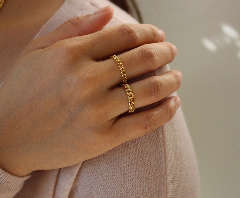 Gold Chain Ring, Gold Stacking Ring, Thick Chain Ring, Curb Chain Ring, Statement Ring, Cuban Link Ring, Cuban Chain Ring, Minimalist Ring 