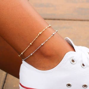 Satellite Chain Anklet / Dainty Gold Anklet / Silver Anklet / Gift For Her / Birthday Idea / Gold Silver Bead Anklet / Gold Chain Anklet image 1