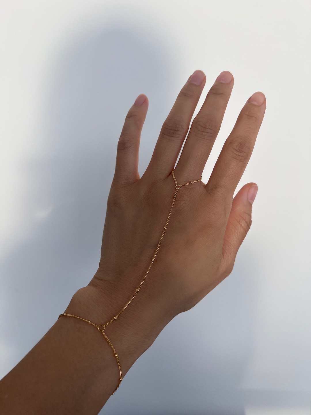 Dainty Hand Chain, Beaded Hand Chain Bracelet, Sterling Silver Hand