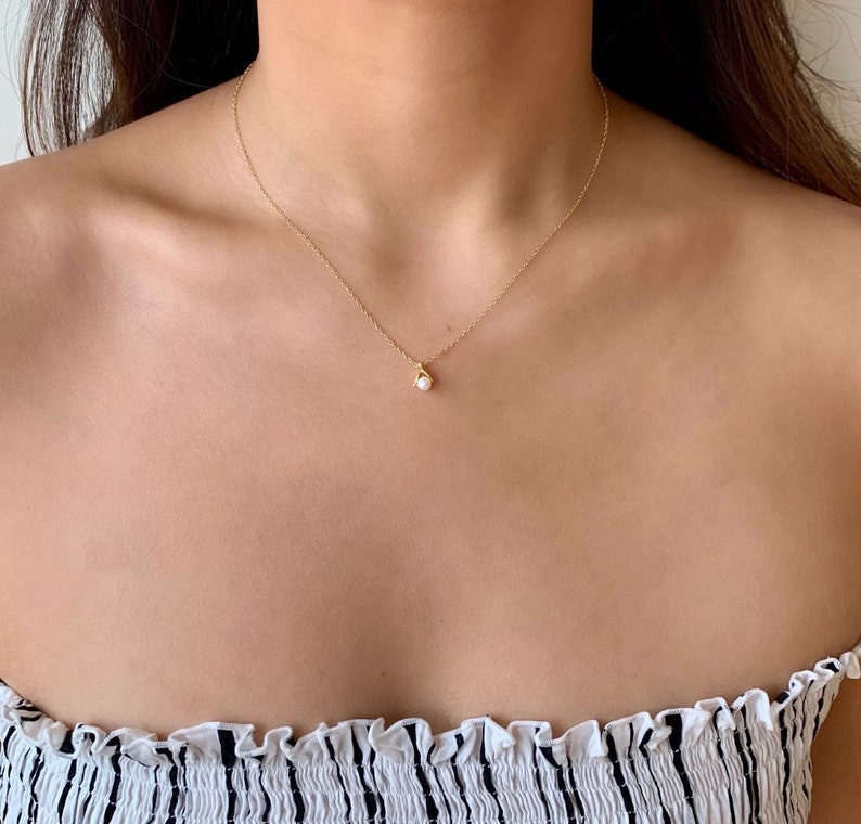Dainty Pearl Necklace Tiny Pearl Necklace Freshwater Pearl - Etsy