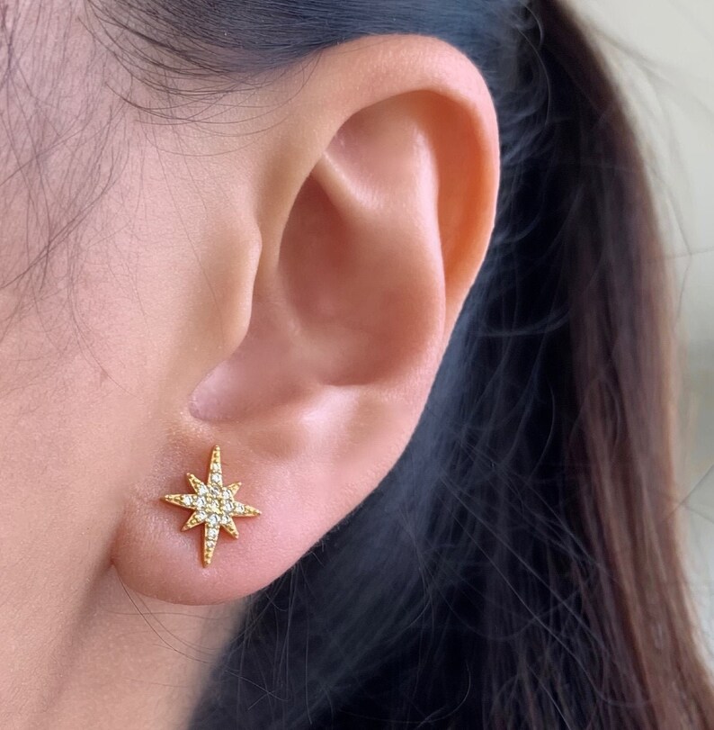 Starburst Stud Earrings Star Earrings Dainty Earrings Etsy