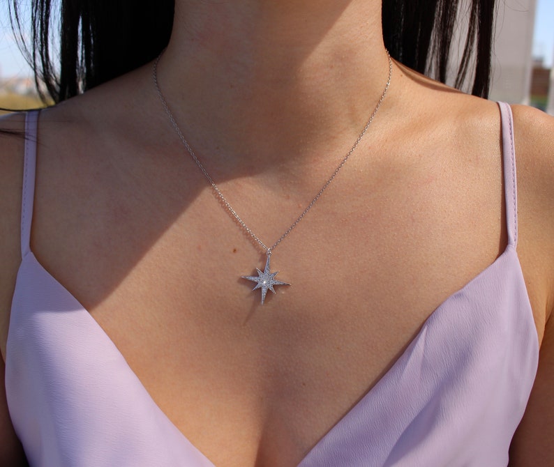 North Star Necklace, Polaris Necklace, Starburst Necklace, Sterling Silver Star Necklace, Gift Ideas For Her, Bridesmaid Gift, Star Necklace image 2